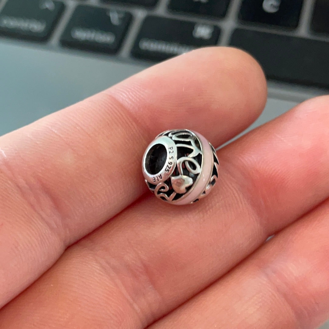 Genuine Pandora I Love You Most Purple Enamel Openwork Charm