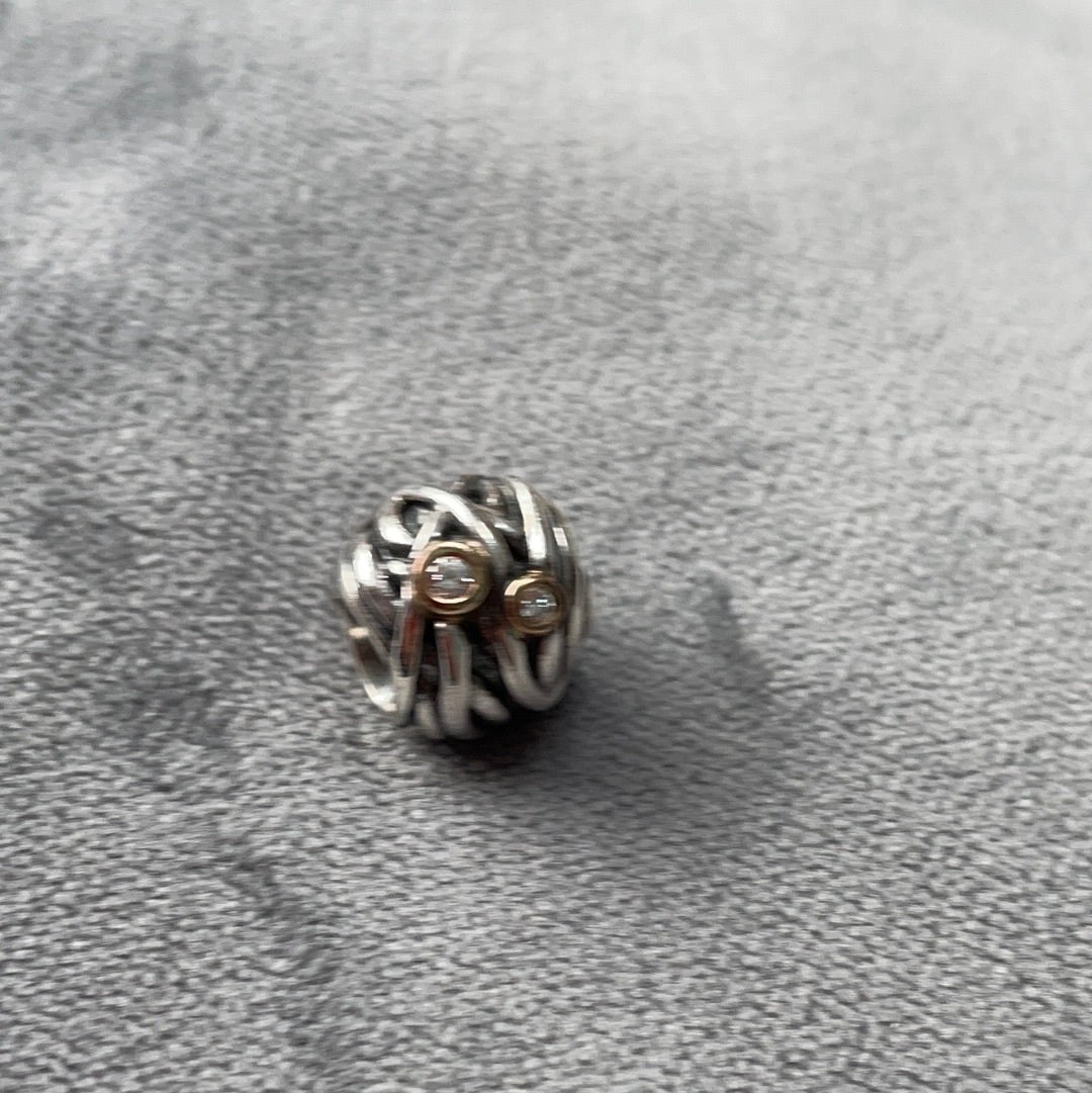 Genuine Pandora Two Tone VERY RARE Woven Together Diamond Charm