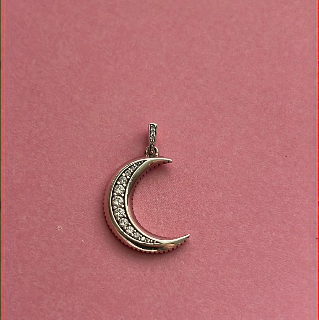 Genuine Thomas Sabo Sterling Silver Pave Royalty Moon Crescent Pendant Charm