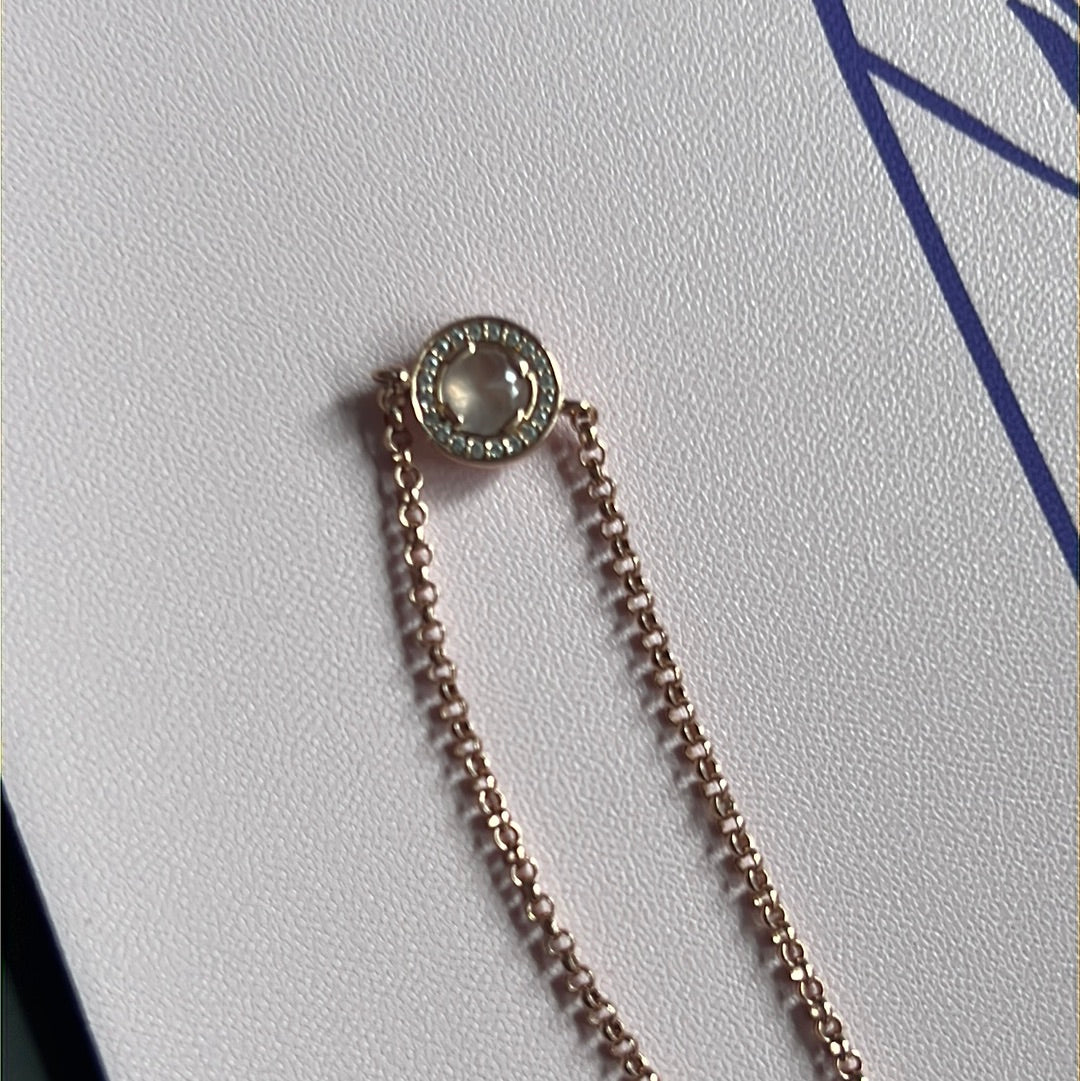 Genuine Thomas Sabo Rose Gold Luna Rose Quartz Pave Bracelet 19cm