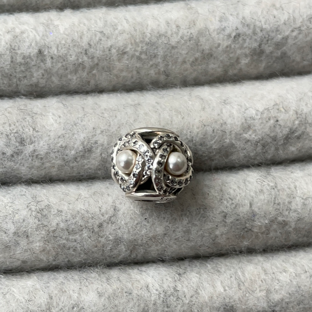 Genuine Pandora Pearl Pave Flower Charm with Pave Petals