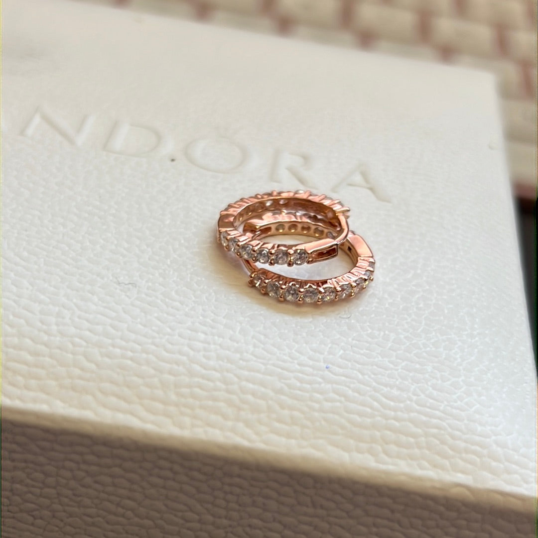 Unbranded Sterling Silver / Rose Gold Pave Small Sized Hoop Earrings