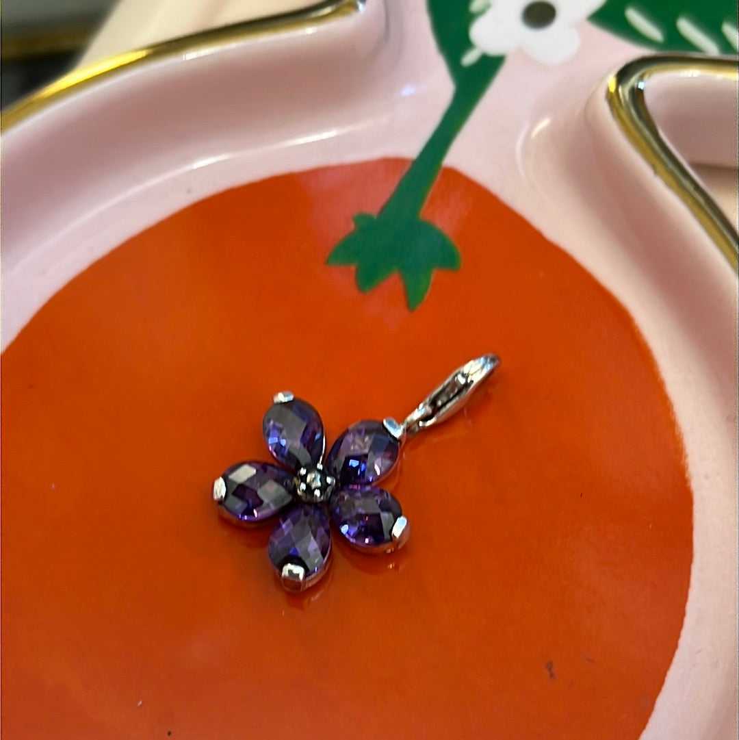Genuine Thomas Sabo Sterling Silver Dangle Purple Flower Glass Charm