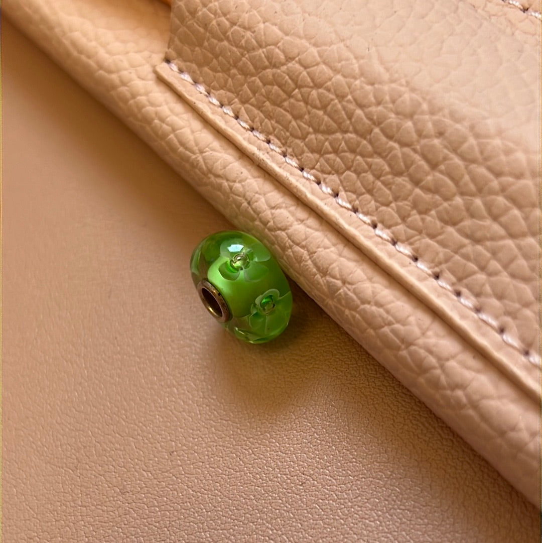 Genuine Trollbeads Green Flower Murano Charm