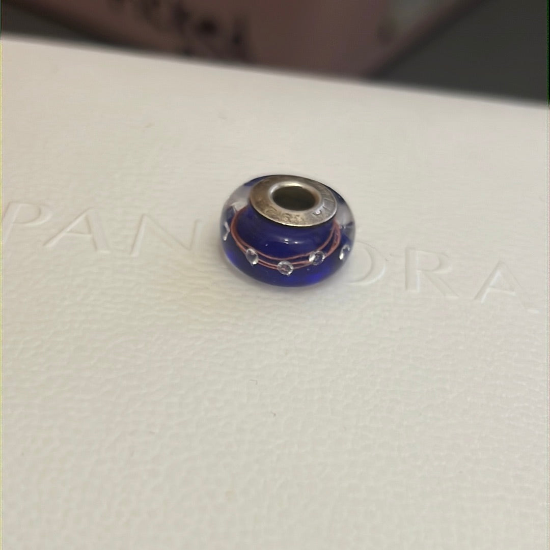 Genuine Chamilia Murano Blue and Gold CZ Line Iridescent Charm