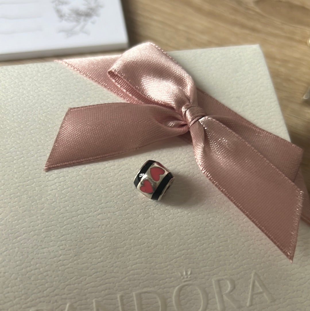 Sterling Silver Pink Heart and Black Line Charm