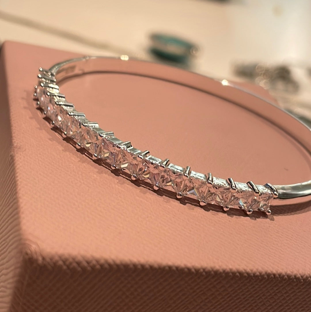 Silver Metal Pave CZ Hinged Bangle Pave Size Three