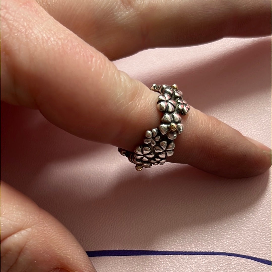 Genuine Pandora Two Tone Daisy Ring Size 53 HTF RETIRED