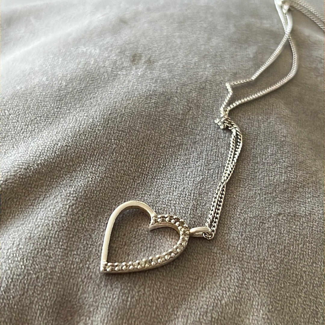 Sterling Silver Pave Heart Love Necklace 50cm