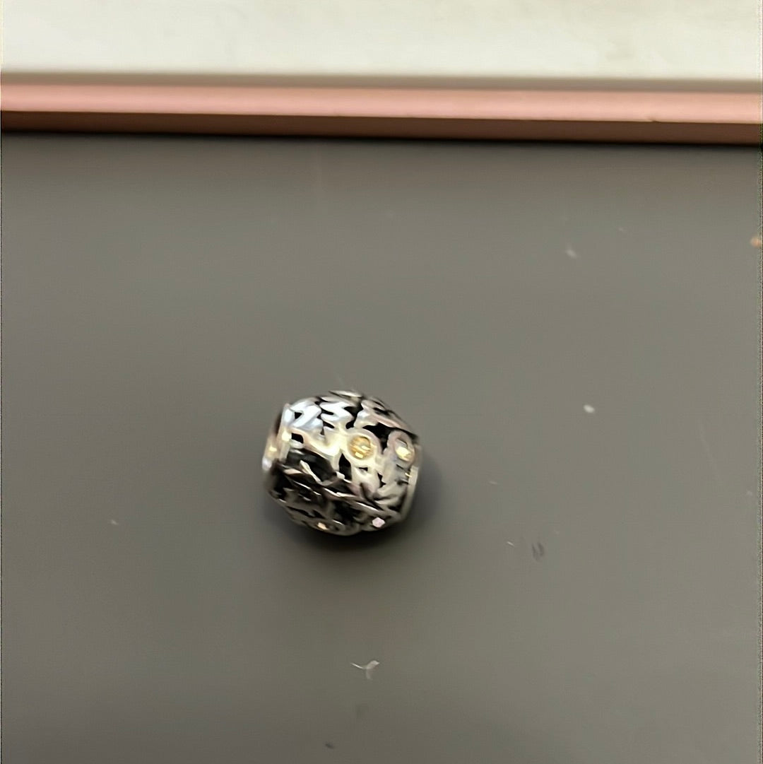Genuine Chamilia Clear and Gold Pave Openwork Leaf Nature Ball Charm