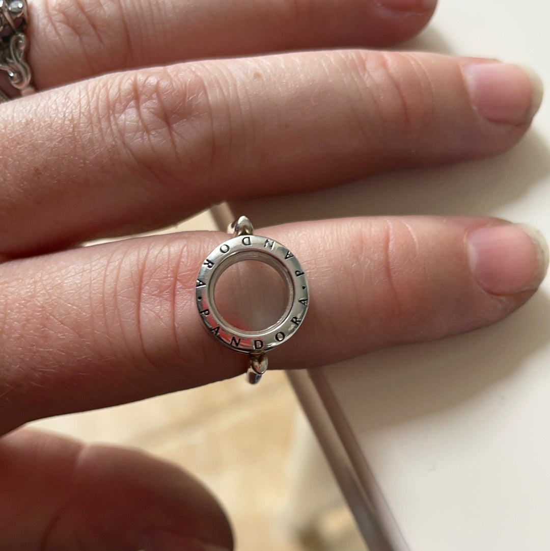 Genuine Pandora Logo Circle Memory Locket Ring Size 52