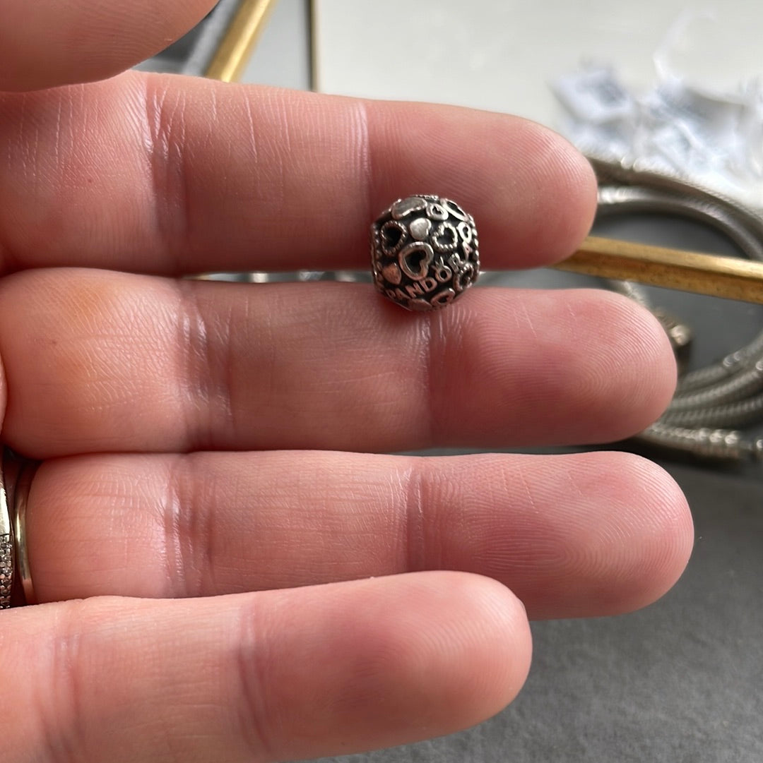 Genuine Pandora Logo Hearts Ball Silver Charm