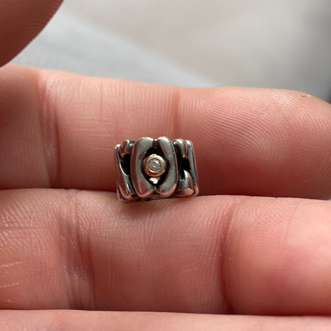 Genuine Pandora Two Tone Diamond XOXO HTF Charm
