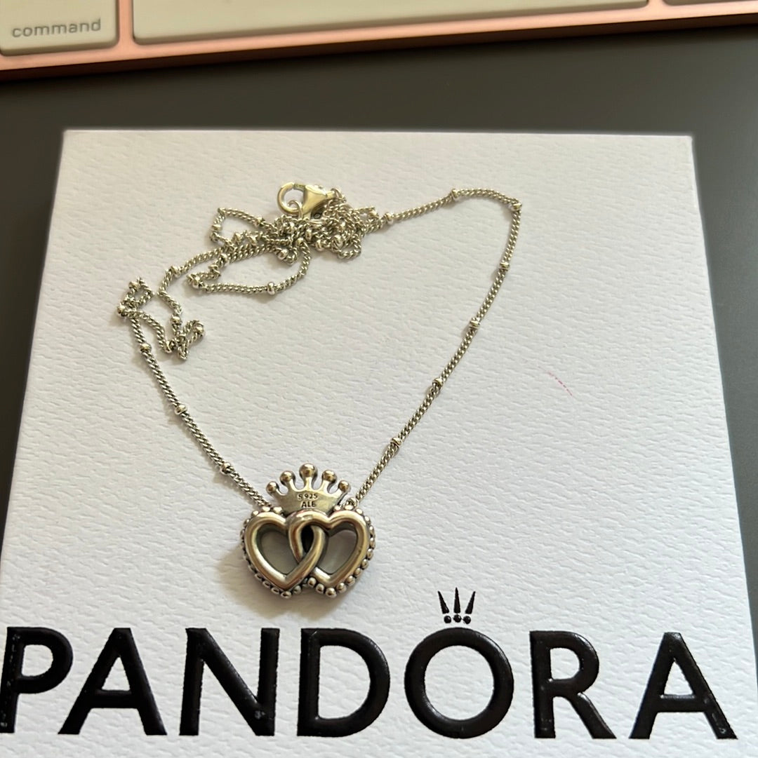 Genuine Pandora Regal Hearts United Necklace Approx 40cm Beaded Necklace