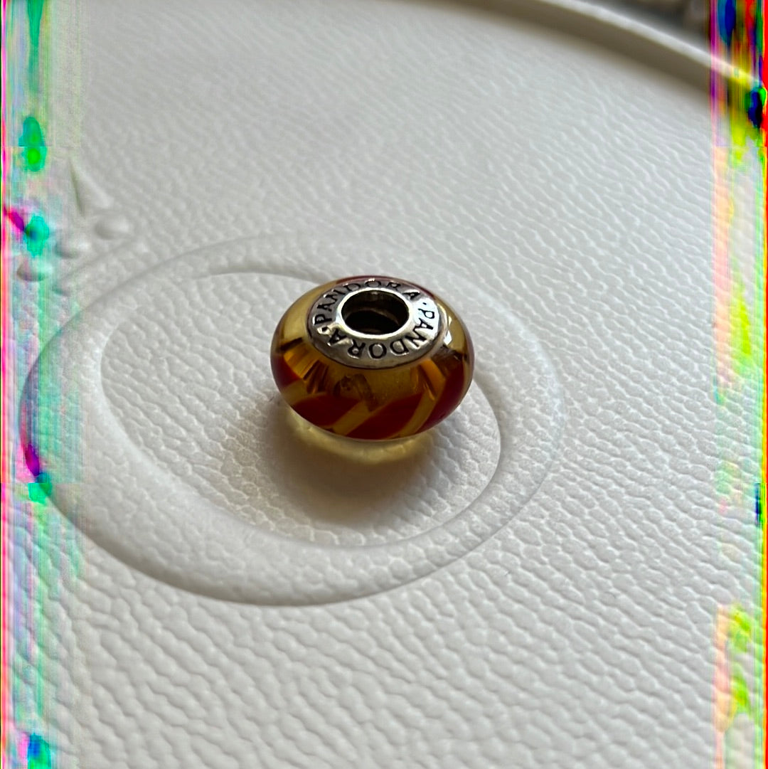 Genuine Pandora Red and Yellow Candy Stripe Murano Glass Charm