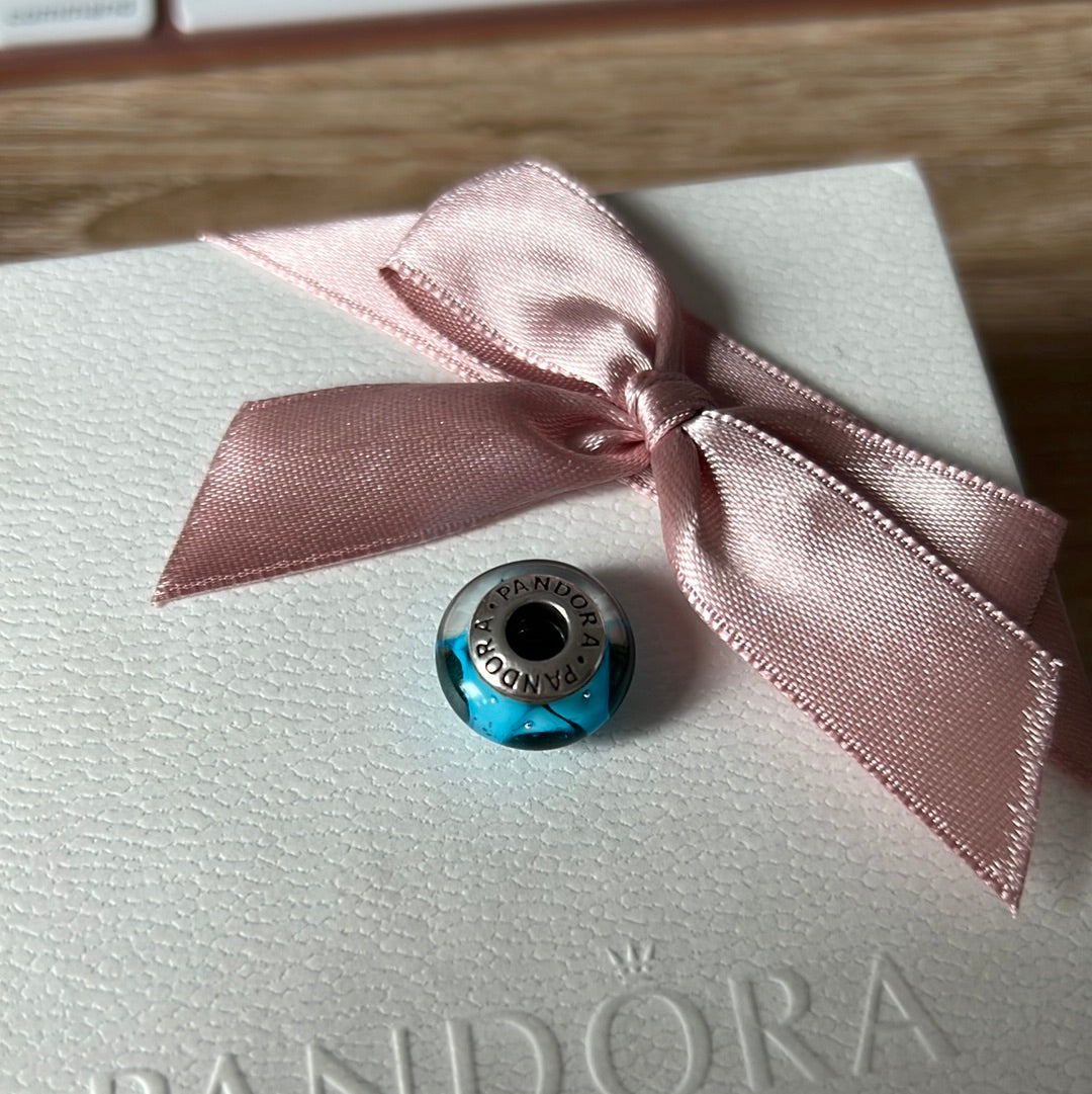 Genuine Pandora Blue Bubble and Triangle Glass Murano Charm