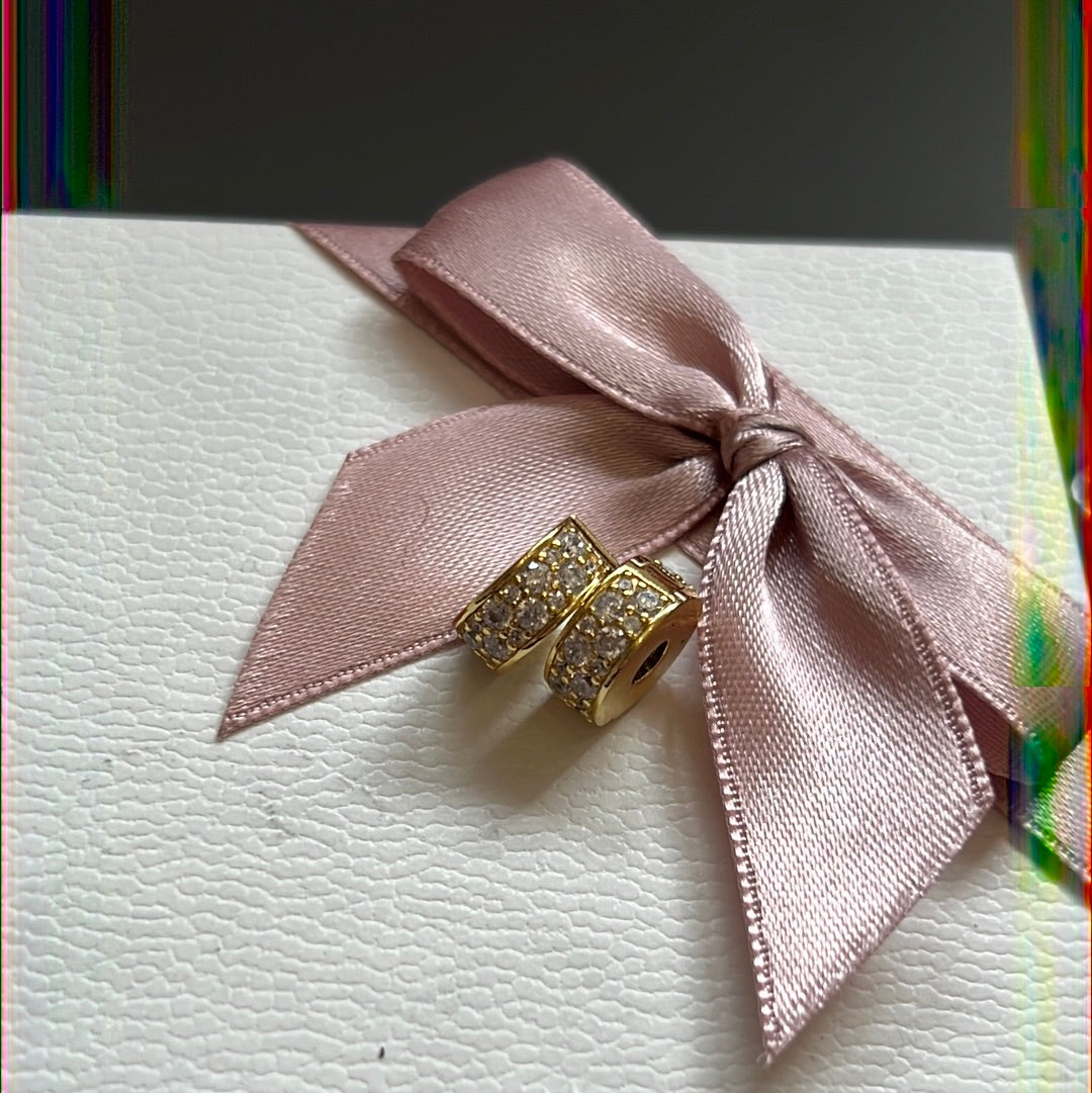 Genuine Pandora Silicone Pandora Shine Gold Clips Pave CZ