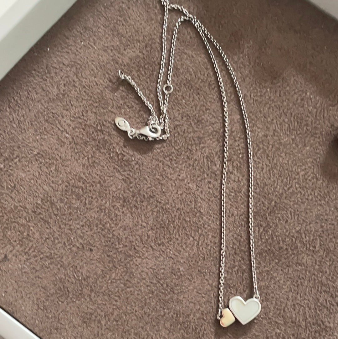 Genuine Pandora Two Tone Heart Gold and Pearl Necklace 46cm