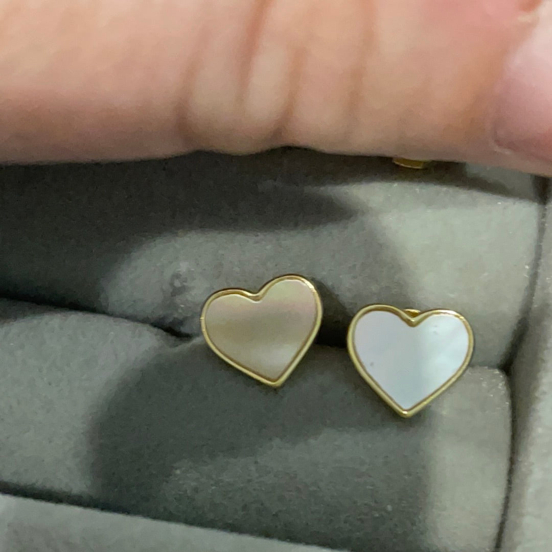 Brand New Two Tone Mother Of Pearl Heart Earrings