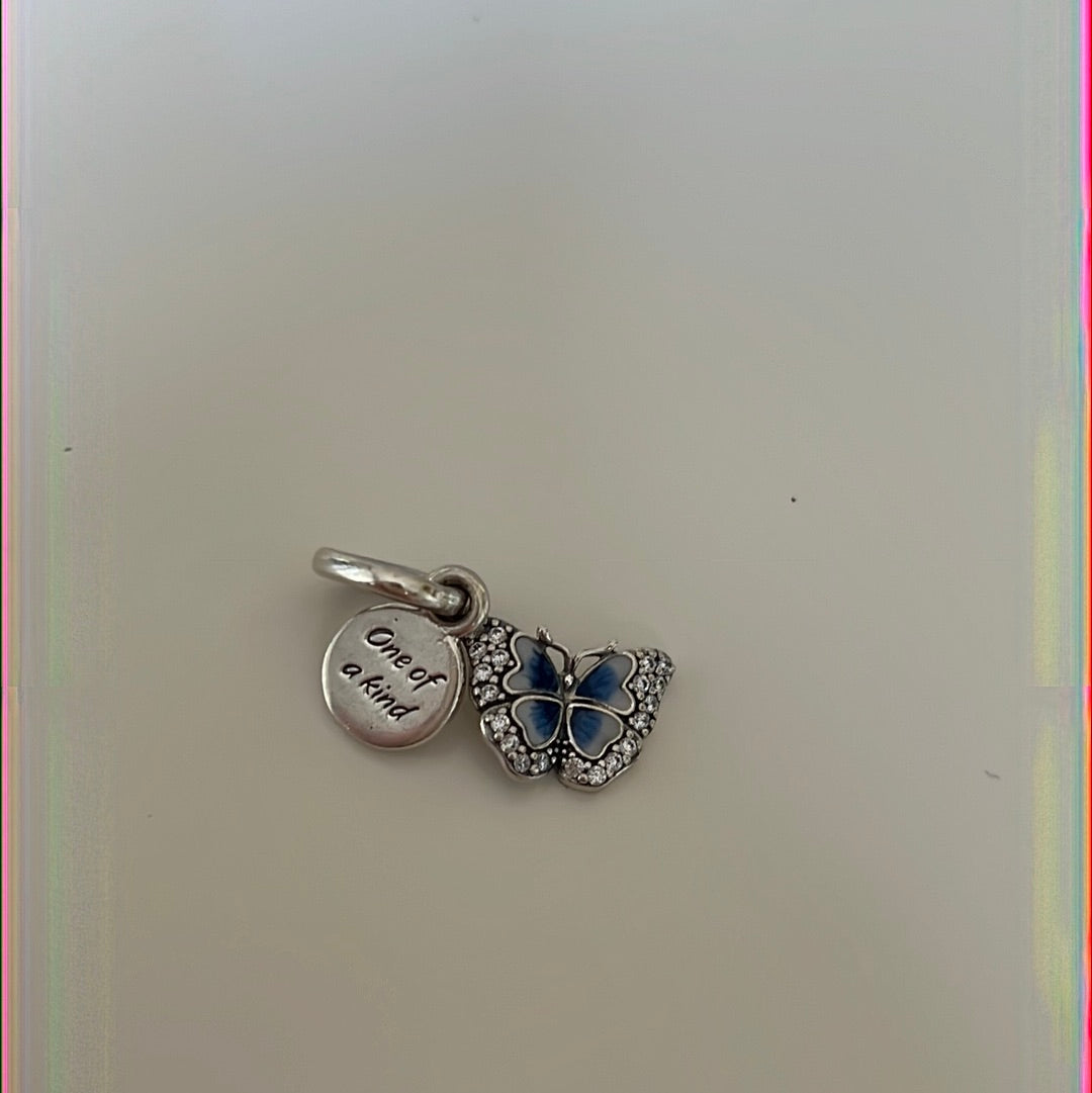 Genuine Pandora Blue Pave Butterfly Enamel Dangle Charm