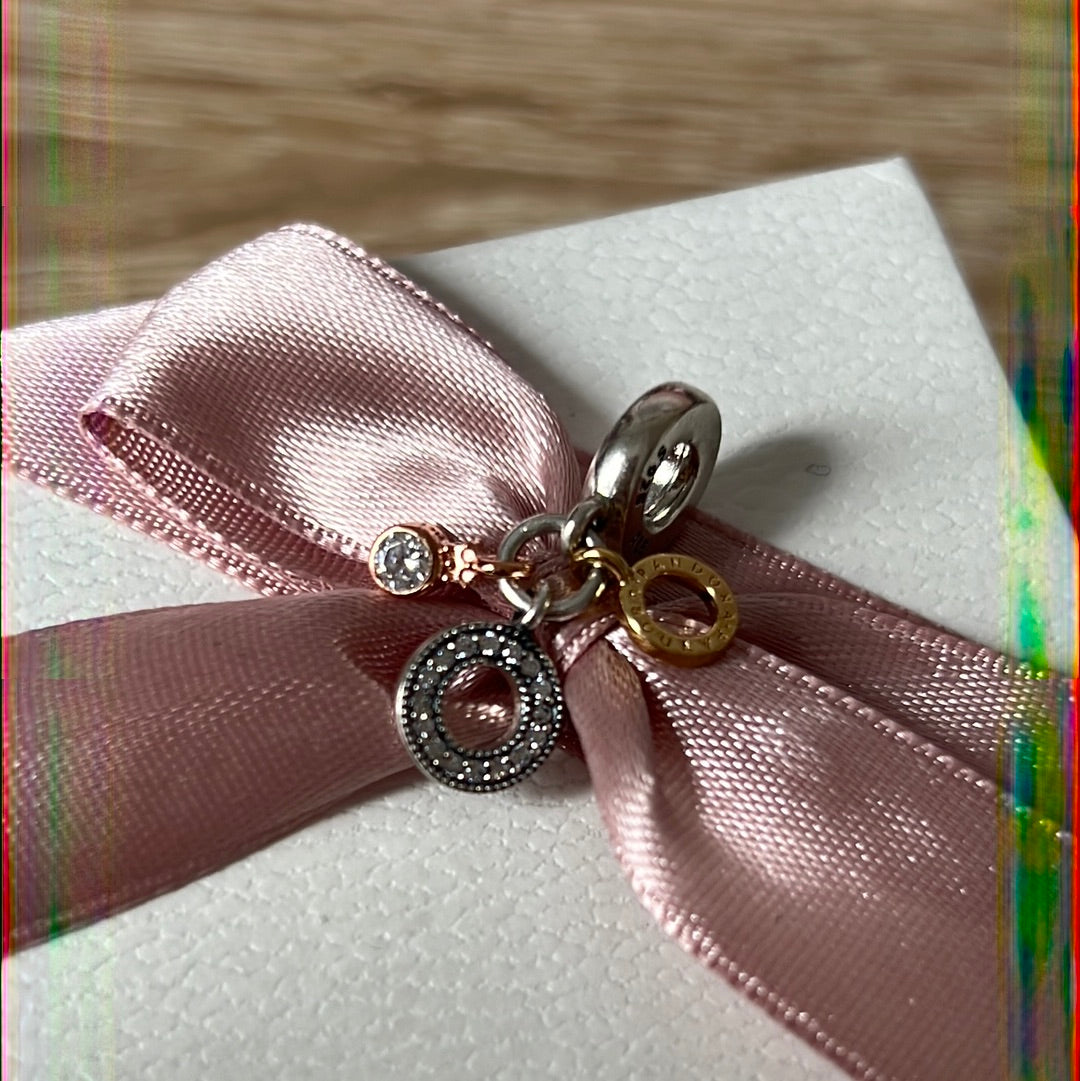 Genuine Pandora O Dangle Charm Tri Tone Triple Monogram