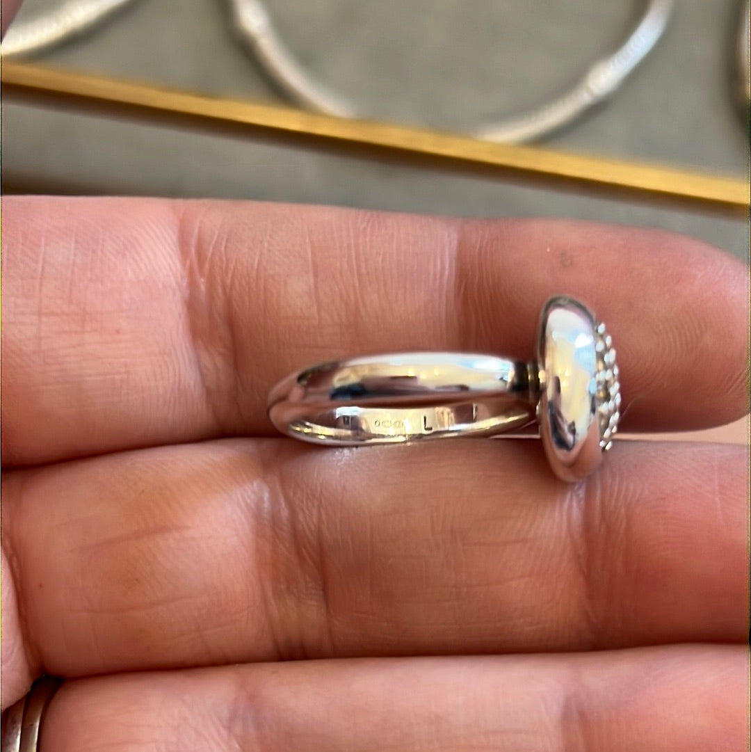 Genuine Links of London Sterling Silver Rare Pave Circle Ring in Size 52