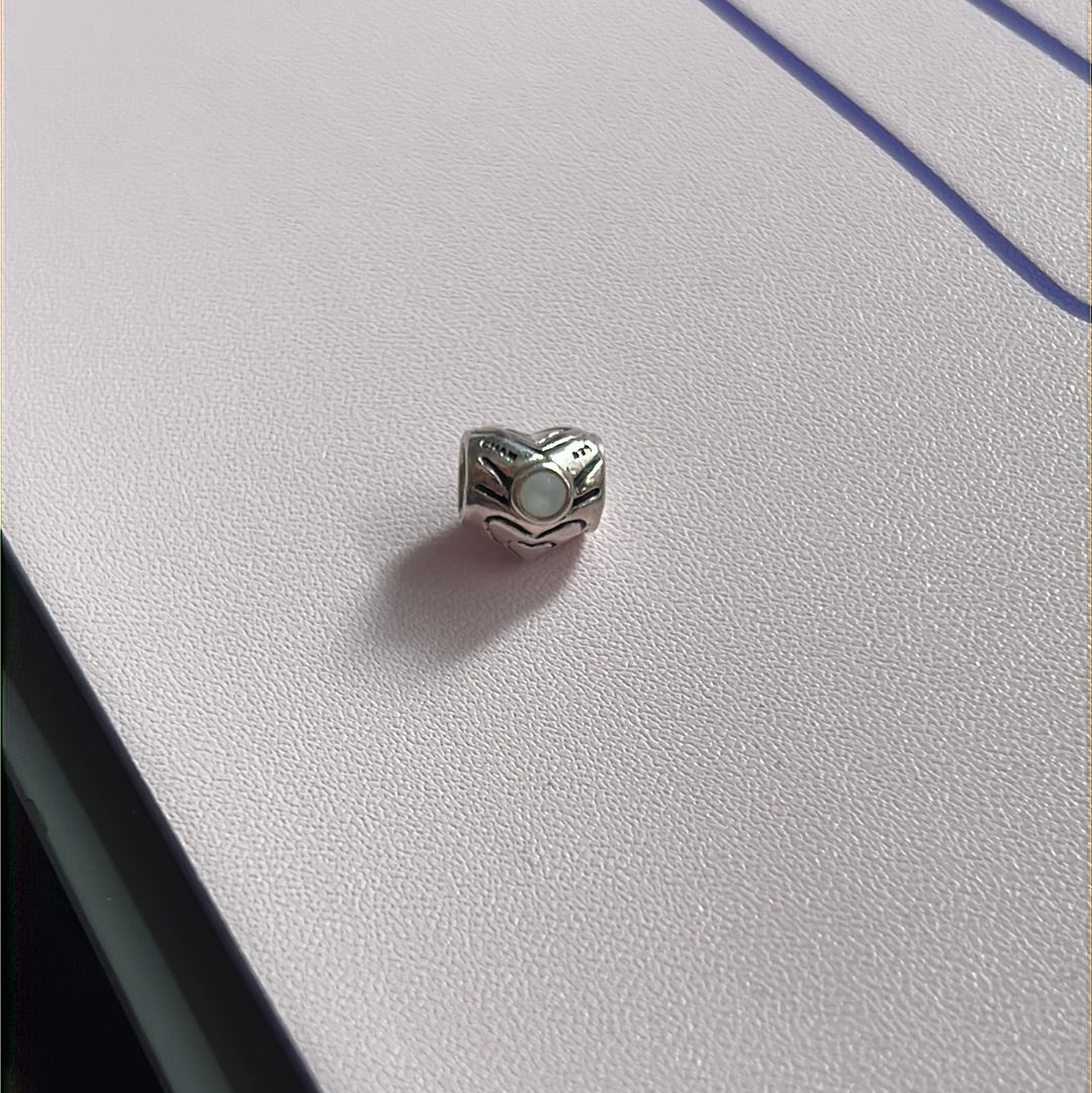 Genuine Chamilia Heart Charm with Milky Clear Stone