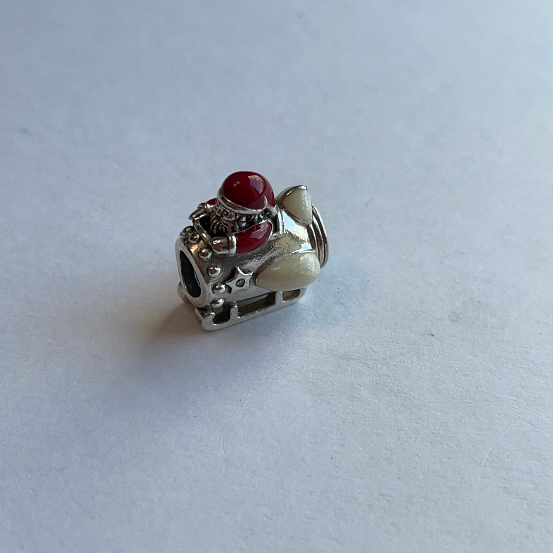 Genuine Pandora Christmas Enamel Santa in a Rocket Ship