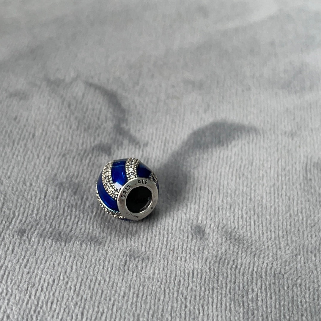 Genuine Pandora Blue Enamel Charm With Pave Swirl Lines Christmas