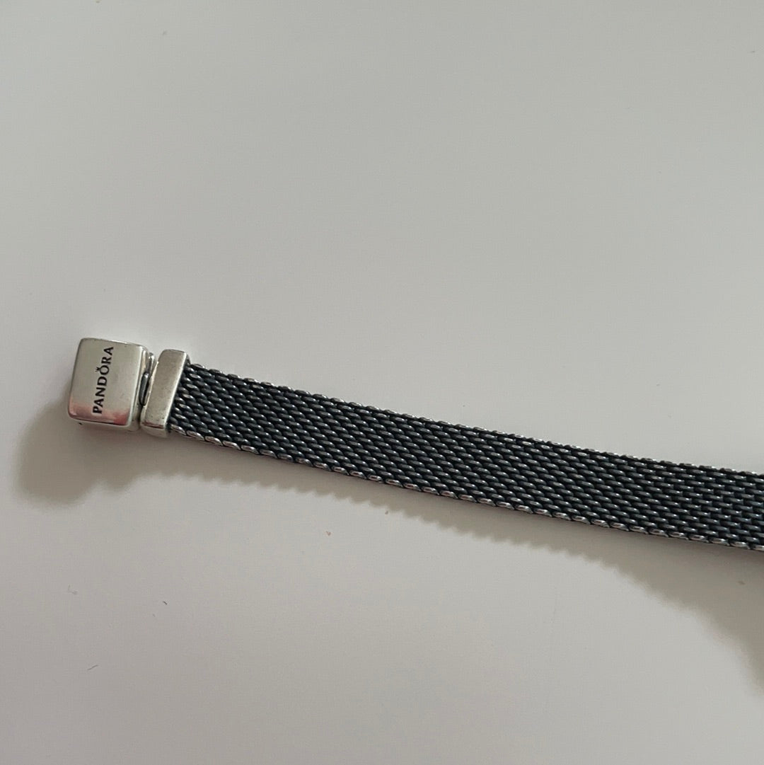 Genuine Pandora Gun metal Grey Reflexions Mesh Flat Bracelet Size 18cm