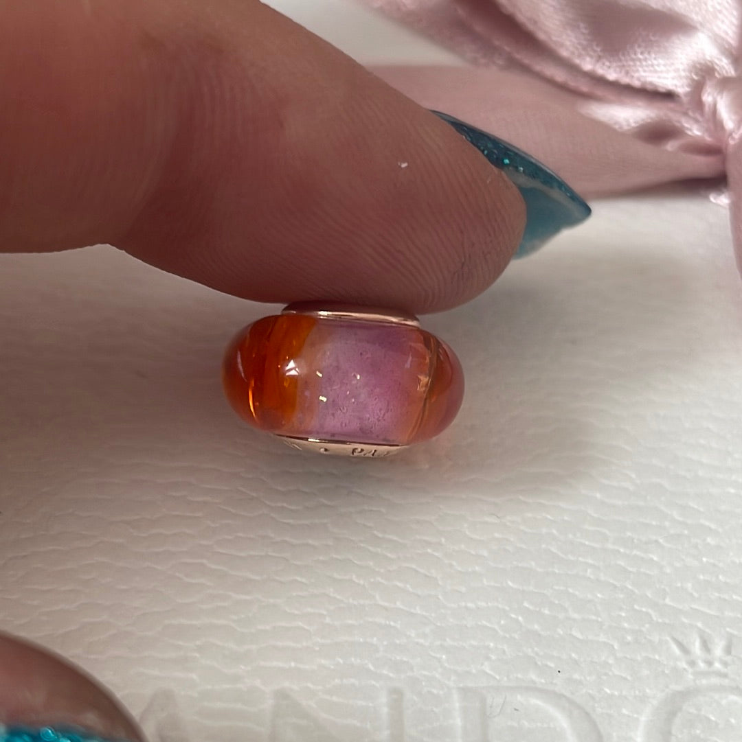 Genuine Pandora Rose Gold Sunset Glitter Murano Charm