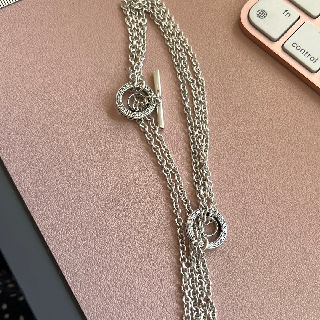 Genuine Pandora Chain Pave T Clasp Necklace 60cm