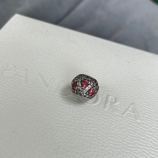 Genuine Pandora Pave Pink Triangles and Clear Sparkle Charm Ball