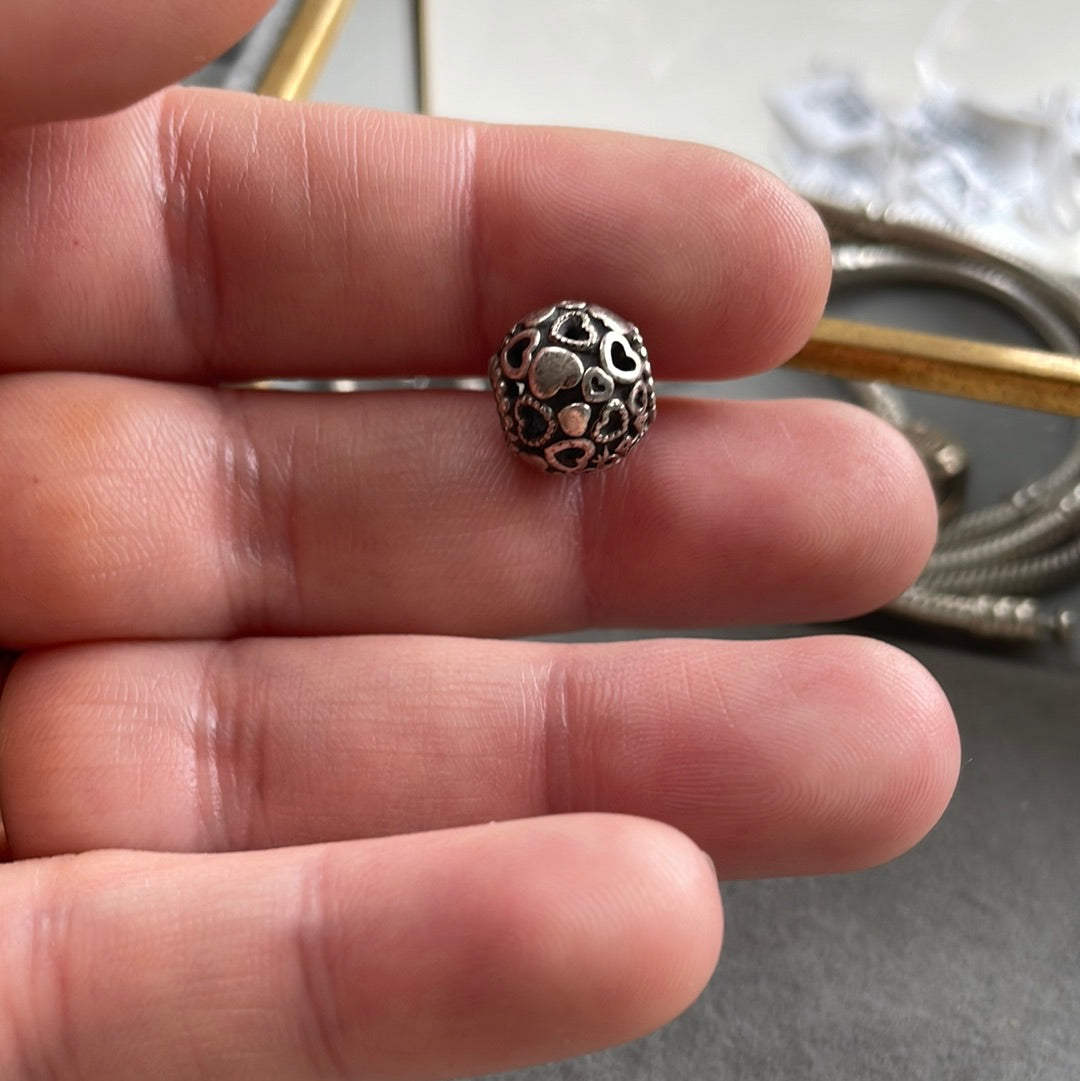 Genuine Pandora Logo Hearts Ball Silver Charm