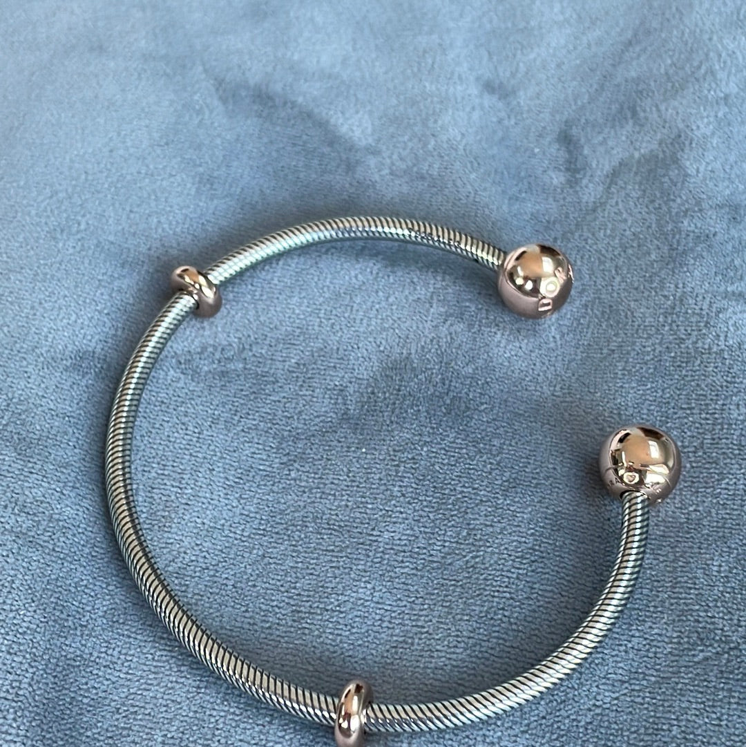 Genuine Pandora Two Tone Rose Gold Open Bangle Torque Size 3 Charm Bracelet