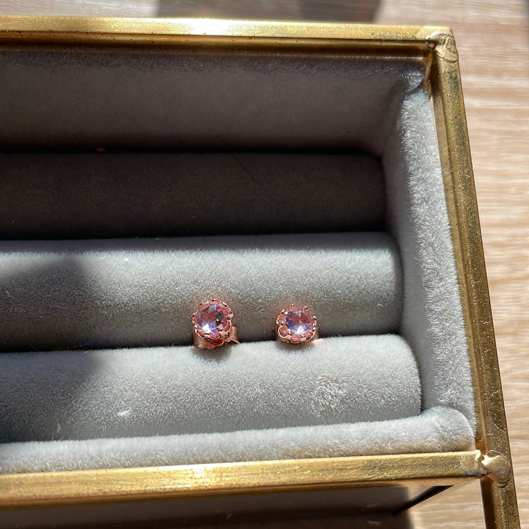 Unbranded Sterling Silver Rose Gold Pink Stone Tiara Crown Stud Earrings