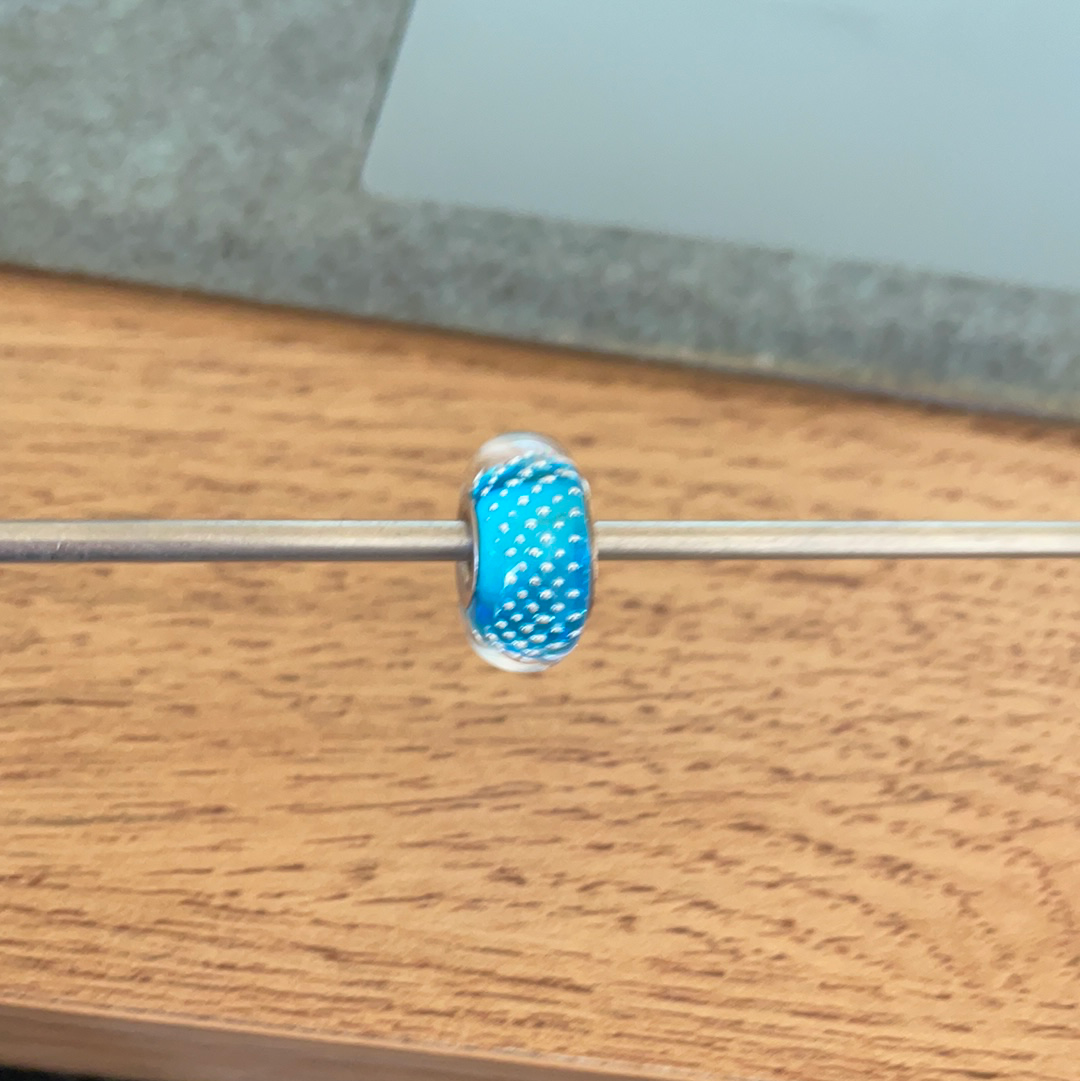 Genuine Chamilia Light Blue Glass Murano With Clear Sparkle Dots Charm