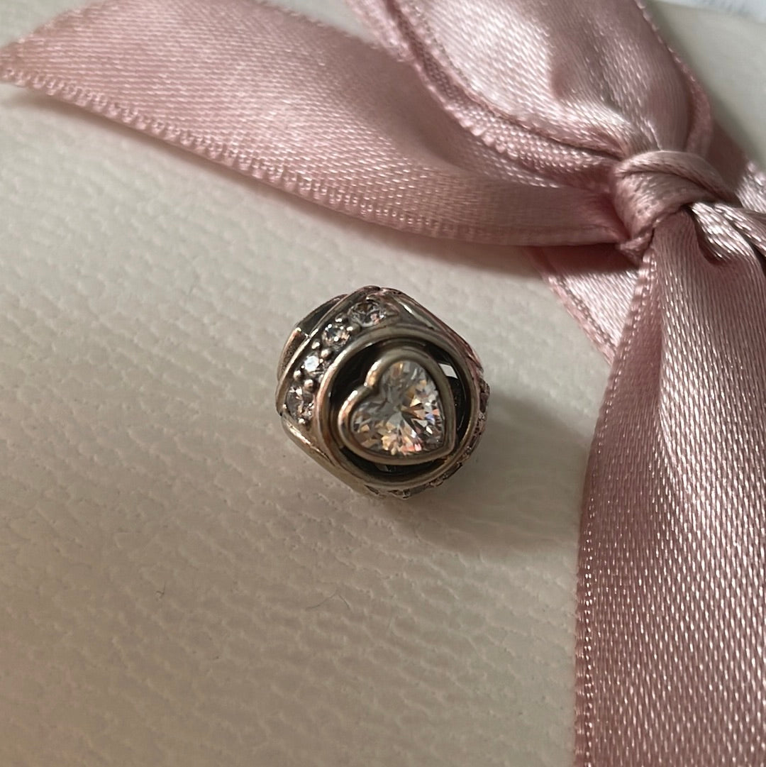 Genuine Pandora Clear Pave Charm With CZ Hearts Charm