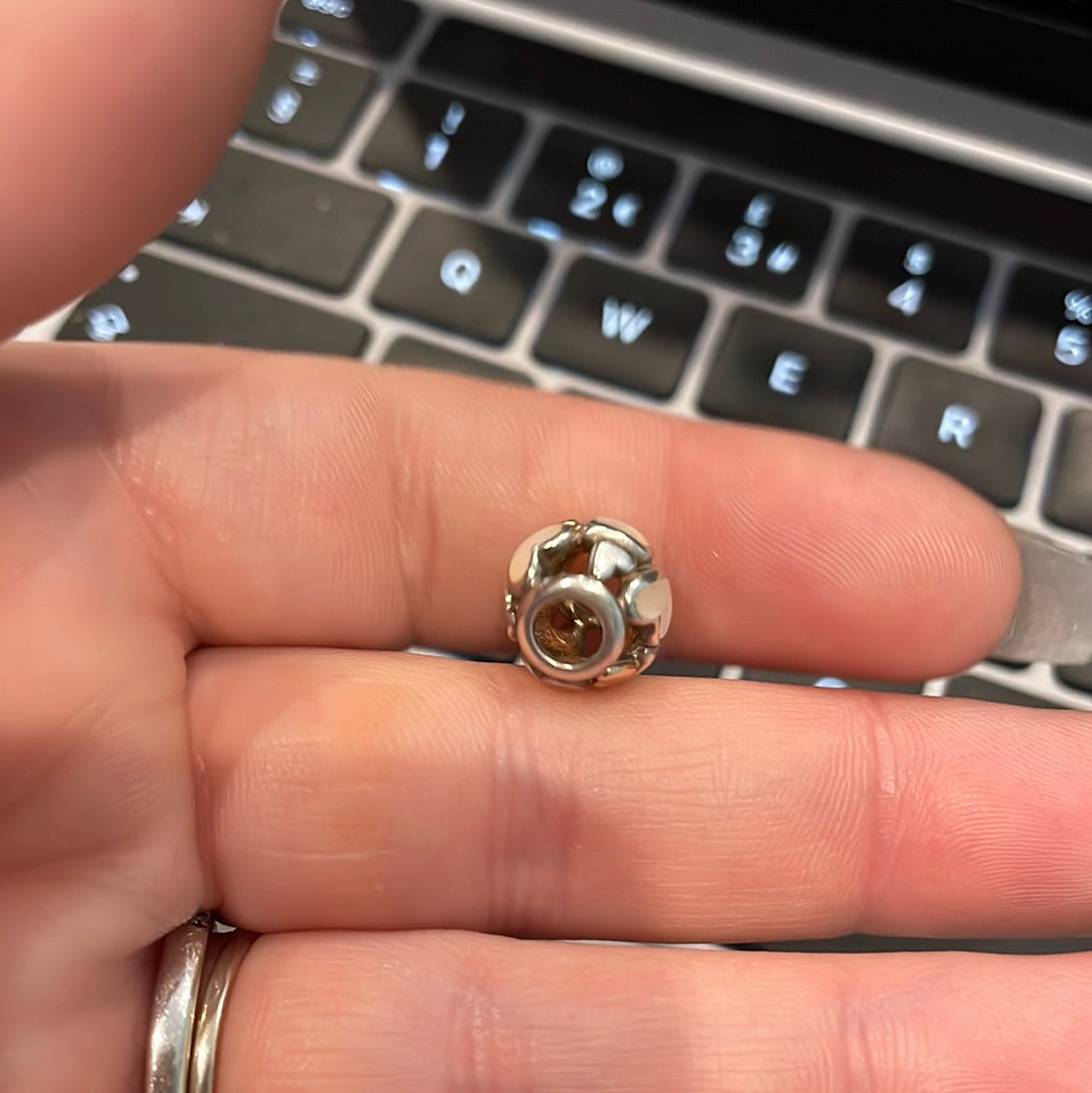 Genuine Pandora Mother of Pearl and Two Tone Openwork Heart Charm