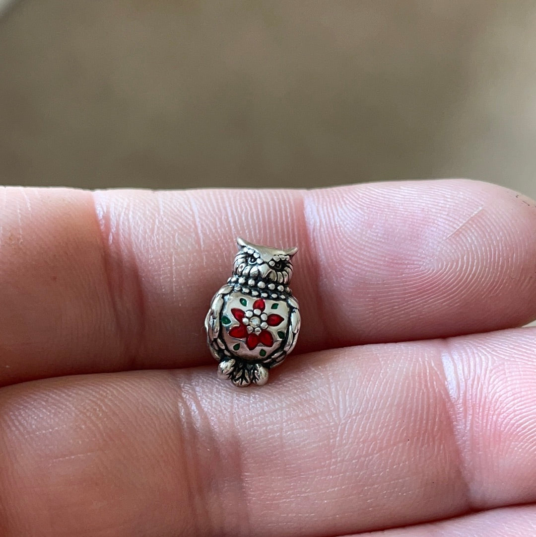 Genuine Chamilia Red Enamel Embellished Owl Animal Charm