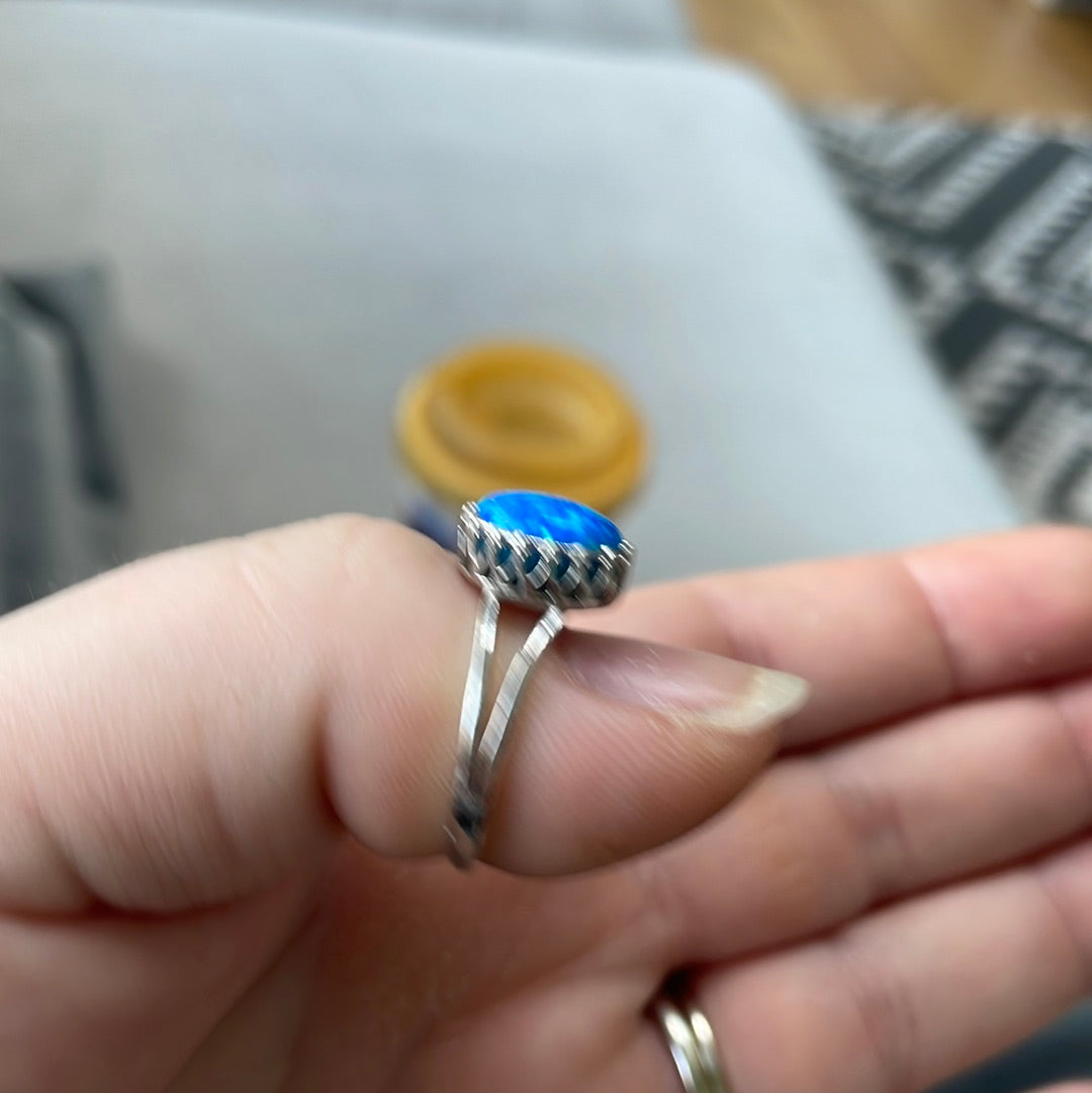 Unbranded But Beautiful Blue Opal Ring with CZ in Size 56