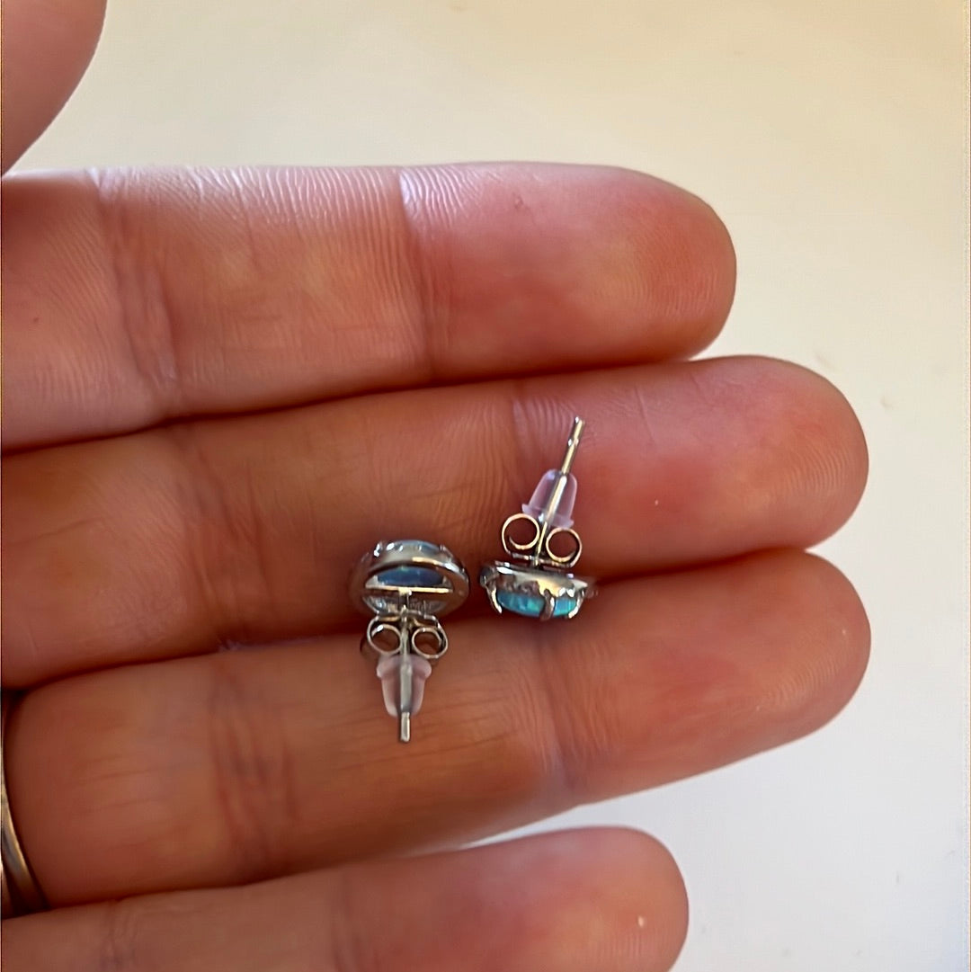Sterling Silver Beautiful Blue Opal and CZ Earrings