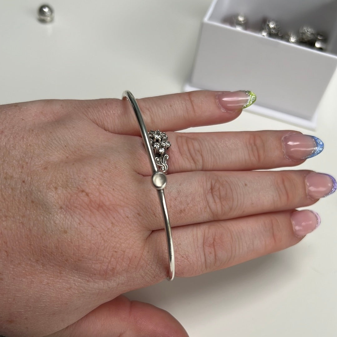 Genuine Pandora Pale Grey Moonstone Bangle RARE HTF