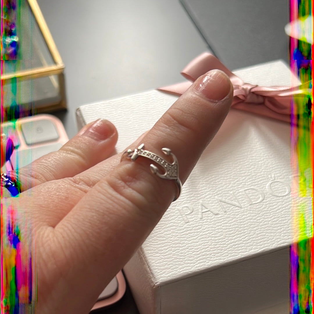 Thomas Sabo Sterling Silver Pave Anchor Ring Size 56