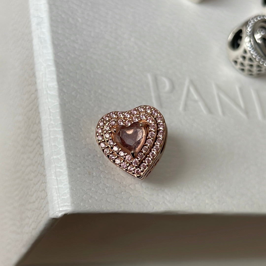 Genuine Pandora Rose Gold Pave Levelled Heart Charm