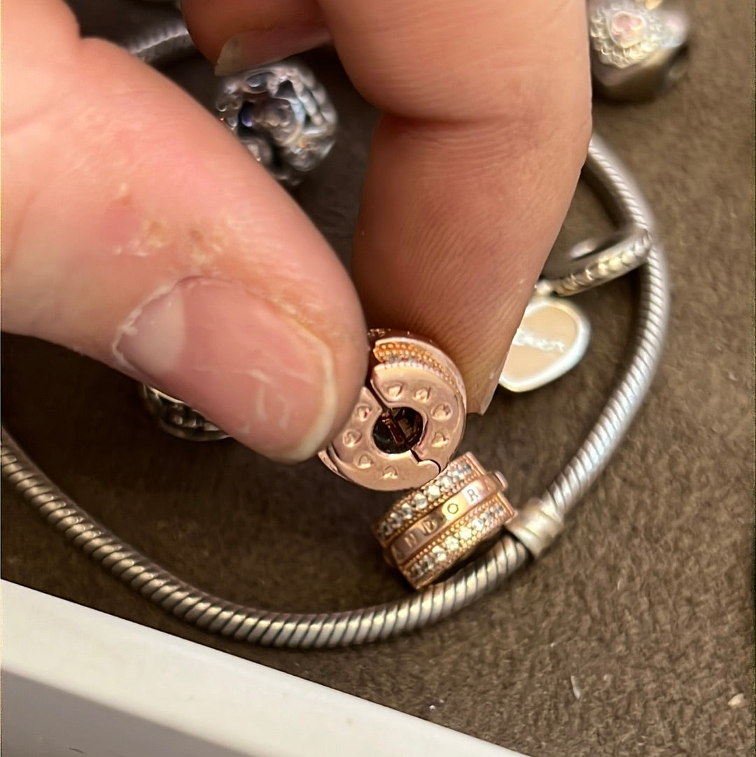 Genuine Rose Gold Pandora Sparkling Lines and Logo Clips