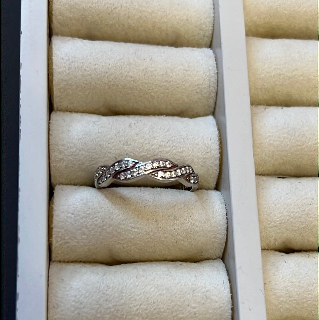 Sterling Silver Pave Crossover Ring Various Sizes