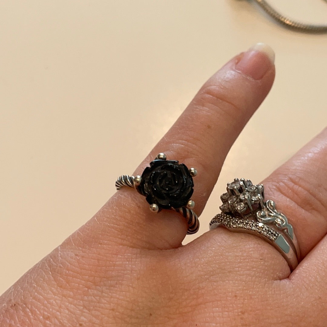 Genuine Pandora Black Rose Retired HTF RARE Statement Ring Size 54