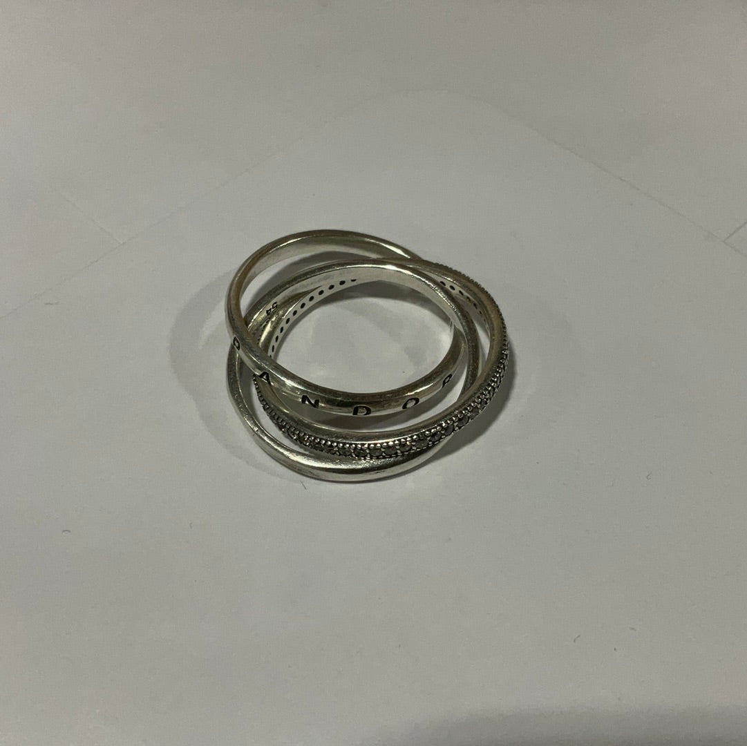 Sterling silver Crossover silver Pave Triple Band Logo Ring Size 54