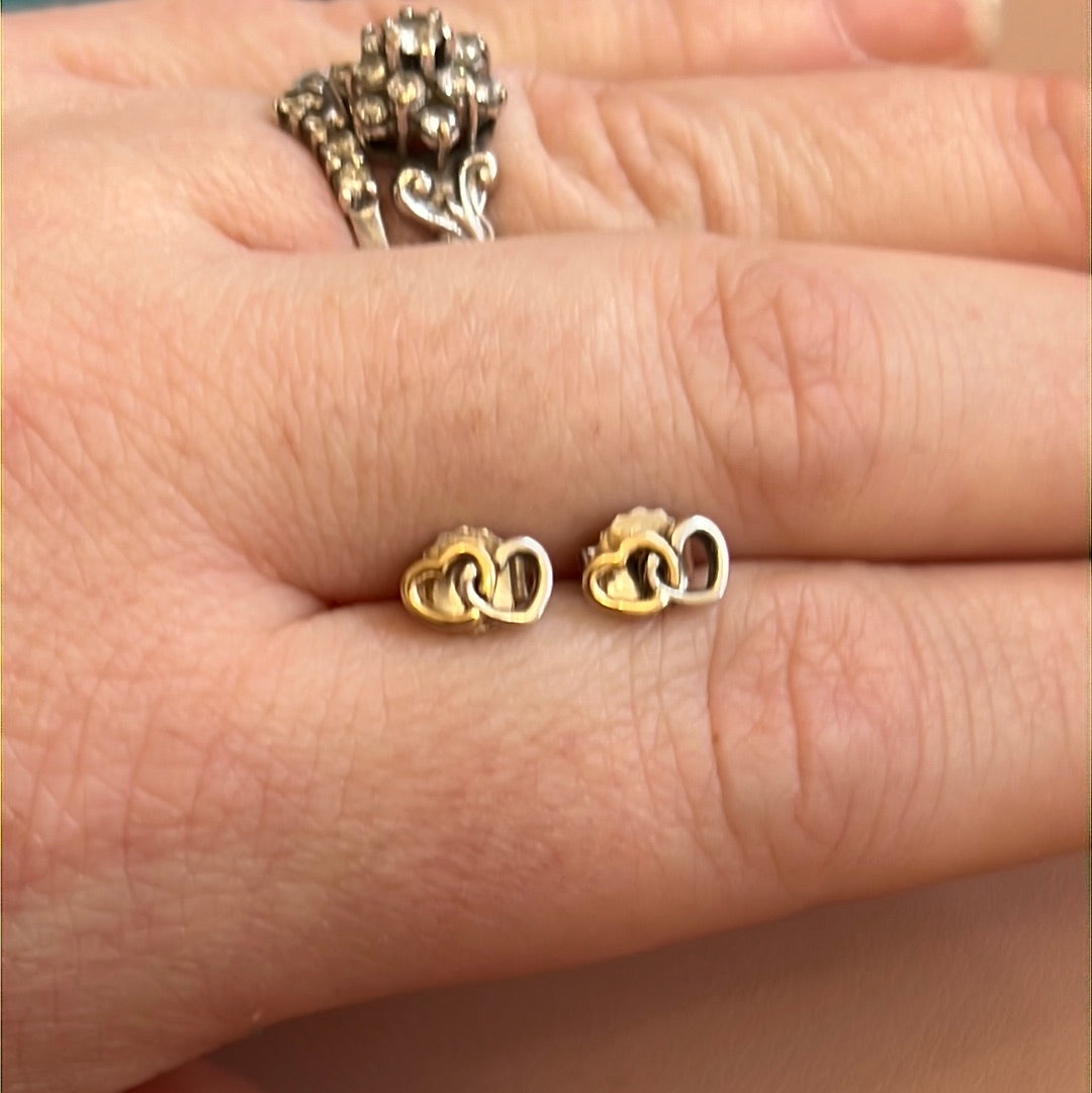 Genuine Pandora Two Tone Open Gold Heart Earrings Rare HTF